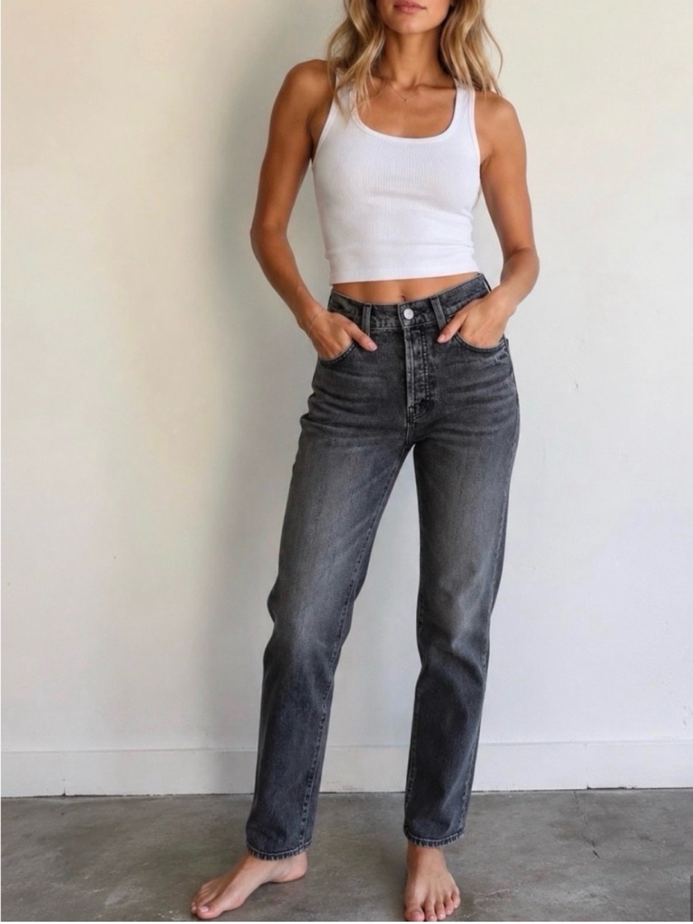 Mother Superior High-Rise Straight Leg denim charcoal washed black Jeans fall 23